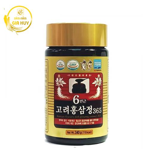 Thông tin Hồng sâm 365 gồm hồng sâm Hàn Quốc 6 năm tuổi và hộp 2 hũ x 240g